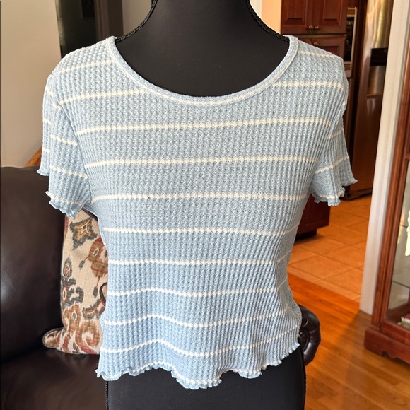 Self E Tops - Light Blue Striped Short Sleeve Top